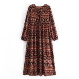 Boho Dress, Gown, India Flower Tribal Brown - Wild Rose Boho
