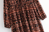 Boho Dress, Gown, India Flower Tribal Brown - Wild Rose Boho