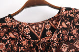 Boho Dress, Gown, India Flower Tribal Brown - Wild Rose Boho