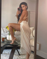 Beach Dress, Cover Up, Maxi Dress. Crochet Backless Dress, Julieta in White - Wild Rose Boho