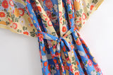 Boho Robe, Kimono Robe, Peony Blue Bird - Wild Rose Boho