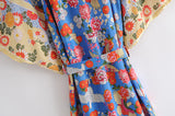 Boho Robe, Kimono Robe, Peony Blue Bird - Wild Rose Boho