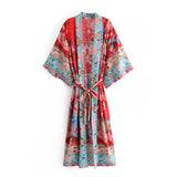 Boho Robe, Kimono Robe, Wild Flower Kelly Red - Wild Rose Boho