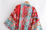 Boho Robe, Kimono Robe, Wild Flower Kelly Red - Wild Rose Boho