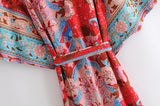Boho Robe, Kimono Robe, Wild Flower Kelly Red - Wild Rose Boho
