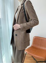 Boho Autumn Blazer, Vintage Plaid Blazer Sawyer in Black and Brown