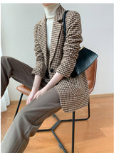 Boho Autumn Blazer, Vintage Plaid Blazer Sawyer in Black and Brown