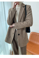 Boho Autumn Blazer, Vintage Plaid Blazer Sawyer in Black and Brown