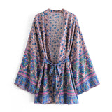 Boho Robe, Kimono Robe, Lovely Purple Verbena - Wild Rose Boho