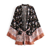 Boho Robe, Kimono Robe, Black Lari Bird - Wild Rose Boho