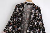 Boho Robe, Kimono Robe, Black Lari Bird - Wild Rose Boho