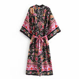Boho Robe, Kimono Robe, Pink Night Blooming - Wild Rose Boho