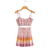 Boho 2 Piece Set, Matching Crop Top and Skirt, Pink Little Flower - Wild Rose Boho