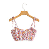 Boho 2 Piece Set, Matching Crop Top and Skirt, Pink Little Flower - Wild Rose Boho