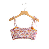 Boho 2 Piece Set, Matching Crop Top and Skirt, Pink Little Flower - Wild Rose Boho