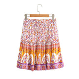 Boho 2 Piece Set, Matching Crop Top and Skirt, Pink Little Flower - Wild Rose Boho