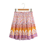 Boho 2 Piece Set, Matching Crop Top and Skirt, Pink Little Flower - Wild Rose Boho