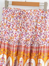Boho 2 Piece Set, Matching Crop Top and Skirt, Pink Little Flower - Wild Rose Boho