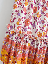 Boho 2 Piece Set, Matching Crop Top and Skirt, Pink Little Flower - Wild Rose Boho