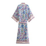 Boho Robe, Kimono Robe, Beach Cover up, Purple Peony Bird