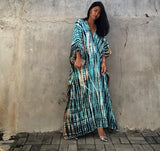 Beach Dress, Maxi Boho Dress, Kaftan Dress, Jose Tie Dry in Blue and White - Wild Rose Boho