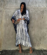 Beach Dress, Maxi Boho Dress, Kaftan Dress, Jose Tie Dry in Blue and White - Wild Rose Boho