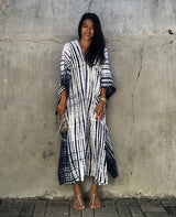 Beach Dress, Maxi Boho Dress, Kaftan Dress, Jose Tie Dry in Blue and White - Wild Rose Boho