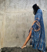 Beach Dress, Maxi Boho Dress, Kaftan Dress, Jose Tie Dry in Blue and White - Wild Rose Boho