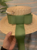 Boho Hat, Sun Hat, Beach Hat, Wide Brim Straw Hat,Green Ribbon - Wild Rose Boho