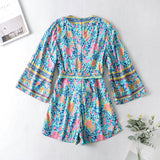 Boho Jumpsuit, Romper, Playsuit, Blue Wild Flower - Wild Rose Boho