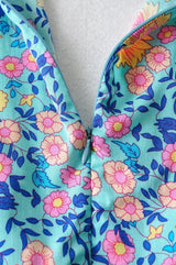 Boho Jumpsuit, Romper, Playsuit, Blue Wild Flower - Wild Rose Boho
