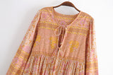 Boho Dress, Gown, Camila Indian Flower Pink - Wild Rose Boho