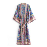 Boho Robe, Kimono Robe, Beach Cover up, Purple Peony Bird