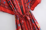 Boho Robe, Kimono Robe, Beach Cover up, Red Peony Bird