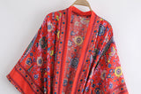 Boho Robe, Kimono Robe, Beach Cover up, Red Peony Bird