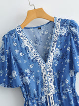 Mini Dress, Boho Dress, Sundress, Vacation in Blue Sea - Wild Rose Boho