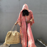 Boho Robe, Beach Robe, Black, Hoodie Robe Green Pink Tie Dry - Wild Rose Boho