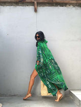 Boho Robe, Beach Robe, Black, Hoodie Robe Green Pink Tie Dry - Wild Rose Boho