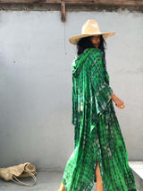 Boho Robe, Beach Robe, Black, Hoodie Robe Green Pink Tie Dry - Wild Rose Boho