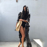 Boho Robe, Beach Robe, Black, Hoodie Robe Green Pink Tie Dry - Wild Rose Boho