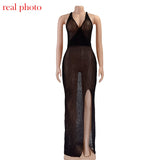 Beach Dress, Cover Up, Maxi Dress. Crochet Backless Dress, Julieta in Black and Apricot - Wild Rose Boho