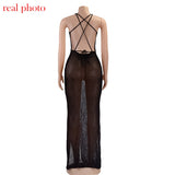 Beach Dress, Cover Up, Maxi Dress. Crochet Backless Dress, Julieta in Black and Apricot - Wild Rose Boho