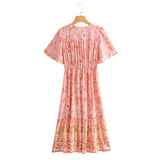 Midi Dress, Boho Dress, Sundress, Pink Camelia - Wild Rose Boho