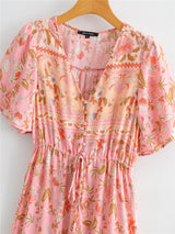 Midi Dress, Boho Dress, Sundress, Pink Camelia - Wild Rose Boho