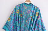Boho Robe, Kimono Robe, Beach Cover up, Blue Sea Peony Bird