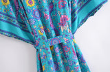 Boho Robe, Kimono Robe, Beach Cover up, Blue Sea Peony Bird