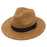 Boho Hat, Sun Hat, Beach Hat, Raffia Grass Fedora Jazz Hat, Mia Black Caramel - Wild Rose Boho