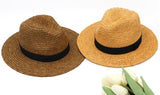 Boho Hat, Sun Hat, Beach Hat, Raffia Grass Fedora Jazz Hat, Mia Black Caramel - Wild Rose Boho