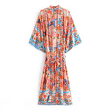 Boho Robe, Kimono Robe, Red Plum Blossom Seagul - Wild Rose Boho