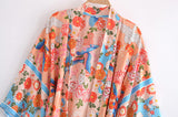 Boho Robe, Kimono Robe, Red Plum Blossom Seagul - Wild Rose Boho